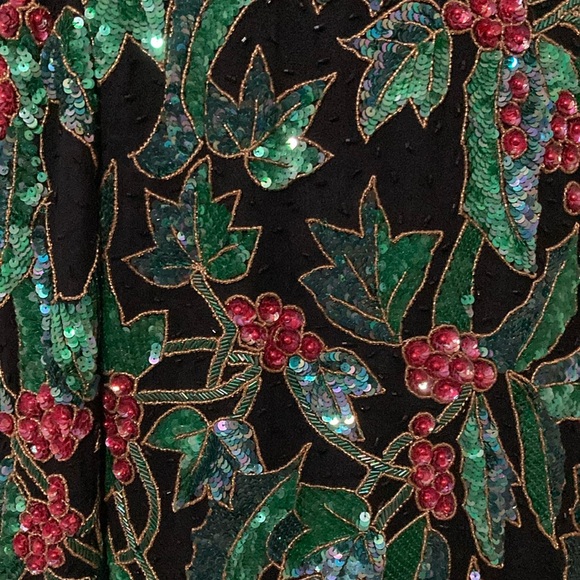 NITELINE Vintage Christmas Floral Sparkly Beaded Sequined Silk Jacket size XL - Picture 5 of 13
